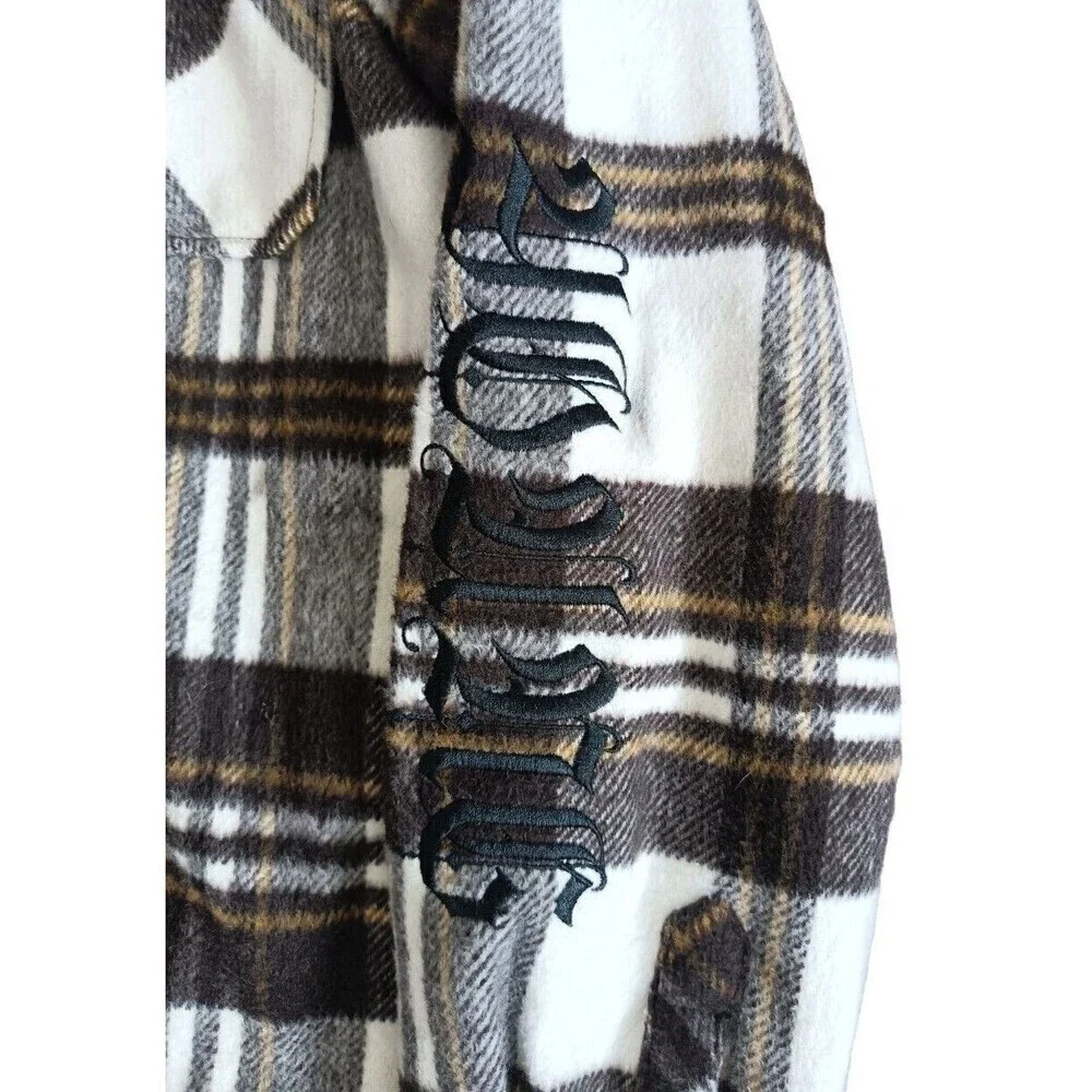 Haus Of Jr Plaid Flannel Jacket Kids Size 14 Brown Hooded Long Sleeve